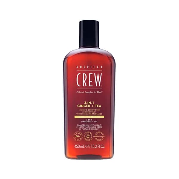 AMERICAN CREW 3-En-1 Gingembre Thé, Shampooing, Après Shampooing & Gel Douche pour Cheveux et Corps